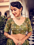 Stunning Green Thread Embroidered  Silk Wedding Wear Lehenga Choli