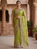 Marvelous Green Sequins Silk Wedding Wear Saree With Blouse