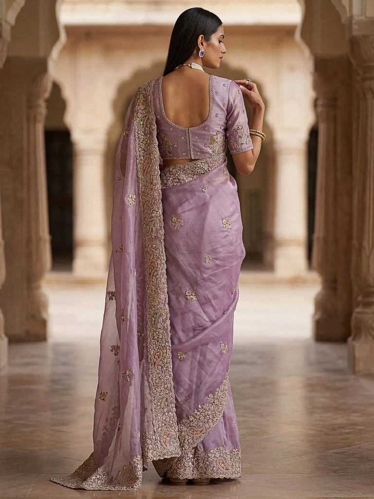 Precious Lavender Multi Thread Work Silk Bridesmaid Saree With Blouse