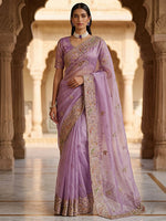 Precious Lavender Multi Thread Work Silk Bridesmaid Saree With Blouse