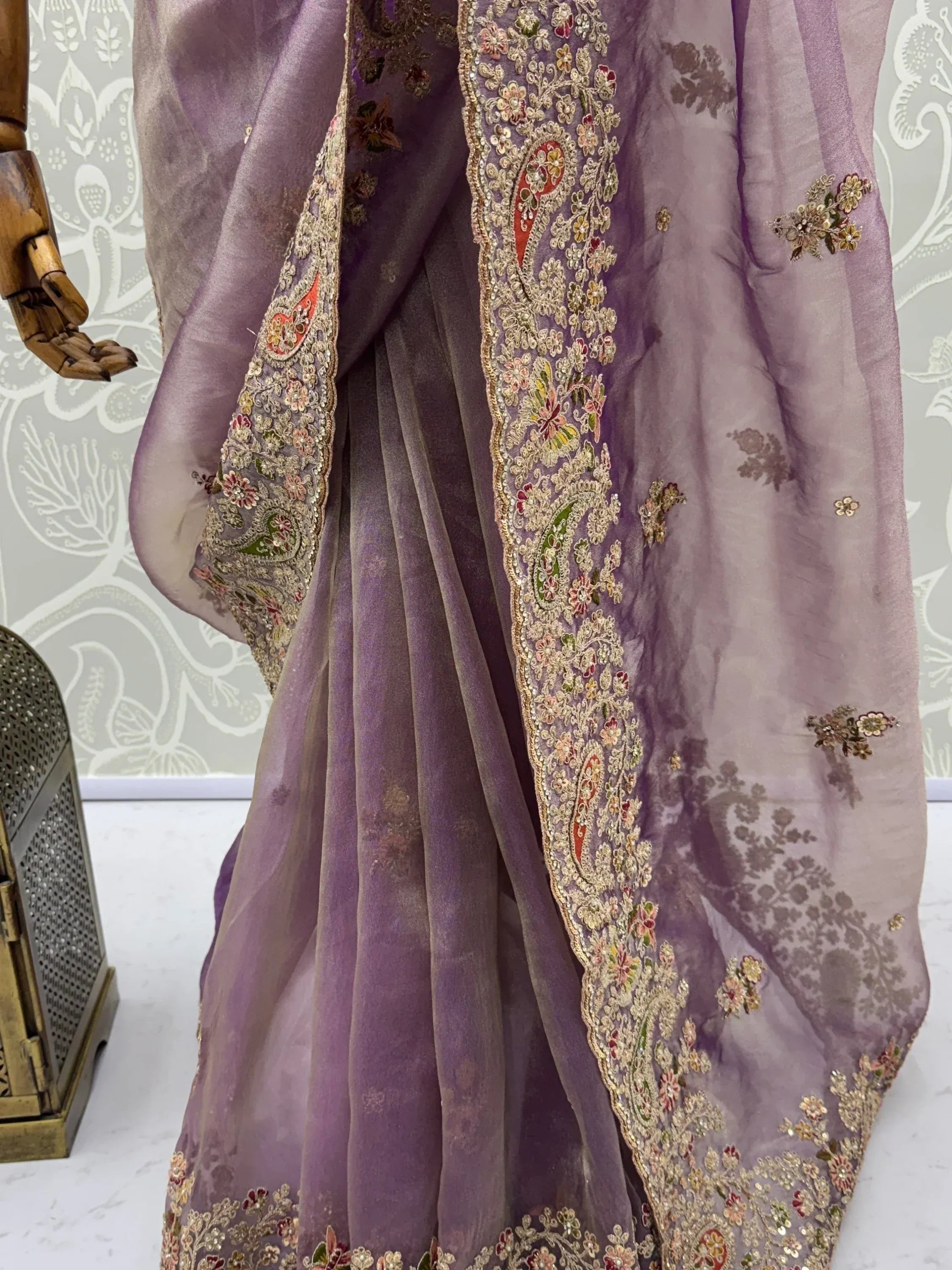 Precious Lavender Multi Thread Work Silk Bridesmaid Saree With Blouse