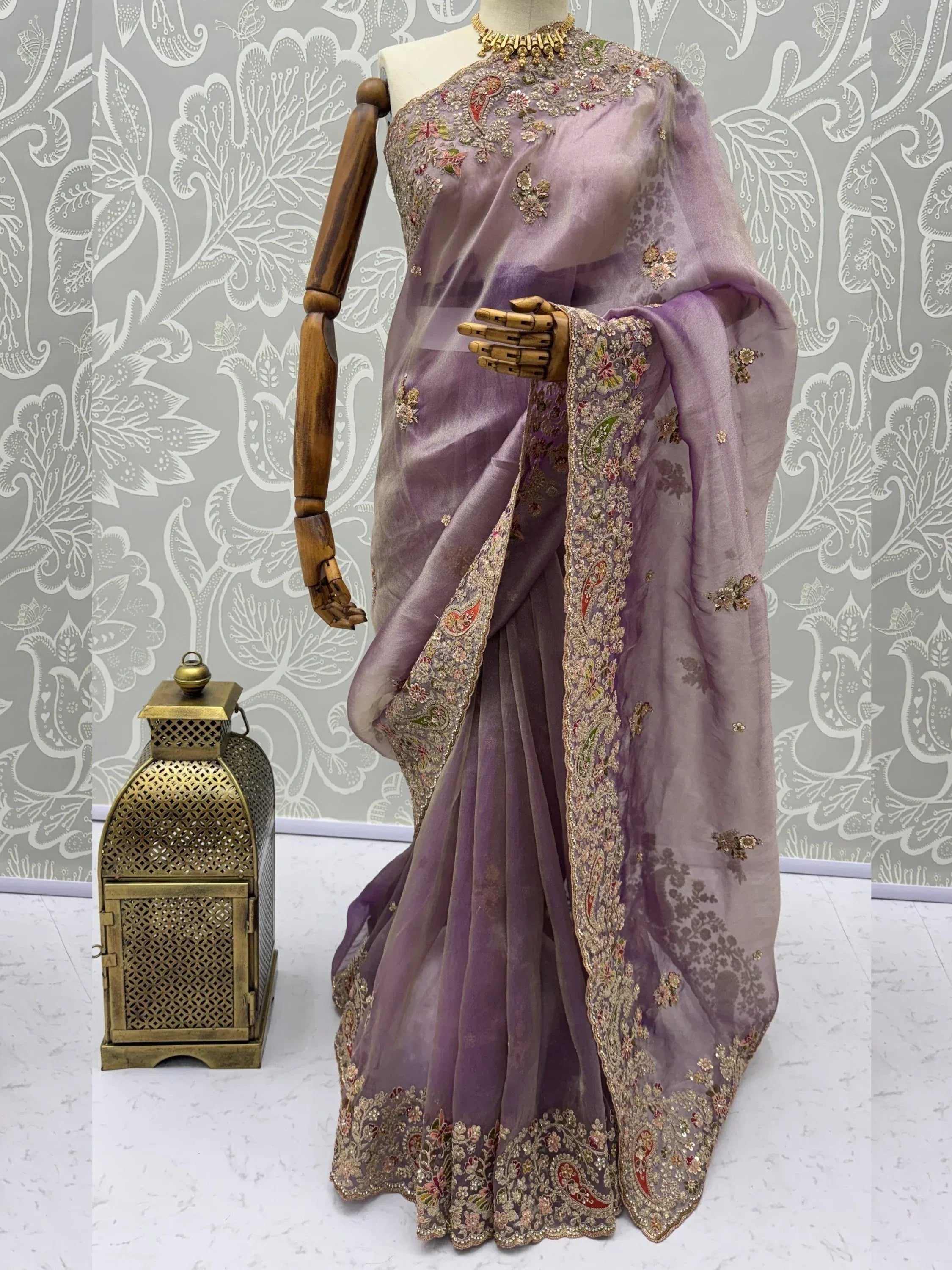 Precious Lavender Multi Thread Work Silk Bridesmaid Saree With Blouse