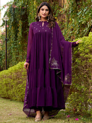 Beautiful Deep Purple Foil Work Chiffon Festival Wear Salwar Kameez