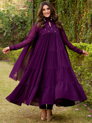 Beautiful Deep Purple Foil Work Chiffon Festival Wear Salwar Kameez