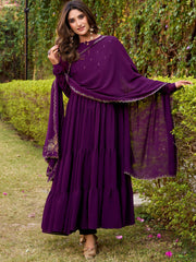 Beautiful Deep Purple Foil Work Chiffon Festival Wear Salwar Kameez