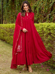 Alluring Red Foil Work Chiffon Function Wear Salwar Kameez