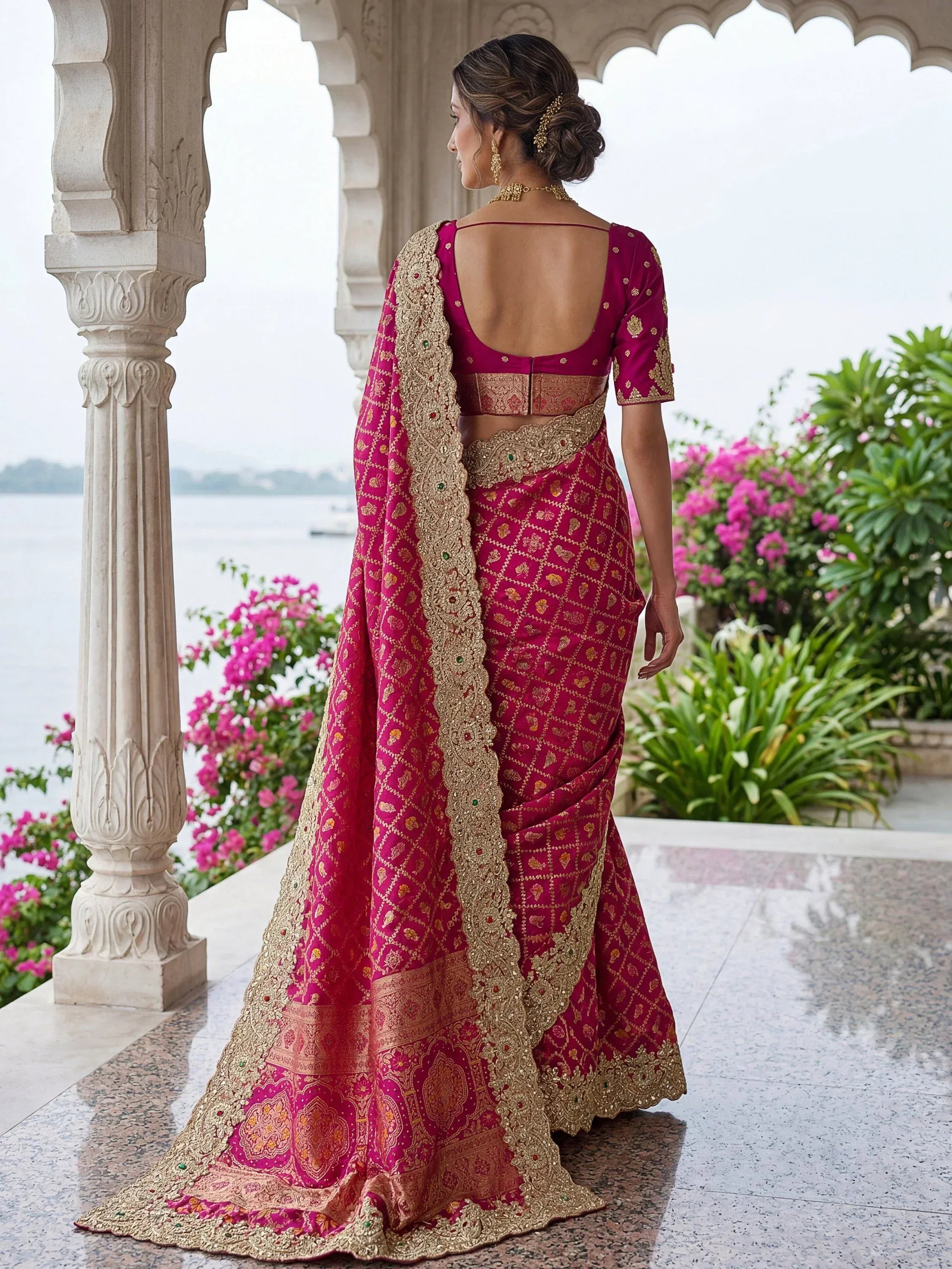 Lovely Rani Pink Border Work Silk Bridal Wear Saree With Blouse