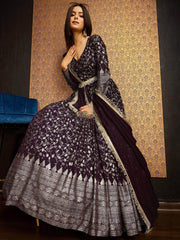 Outstanding Wine Foil Work Georgette Function Wear Gown With Dupatta