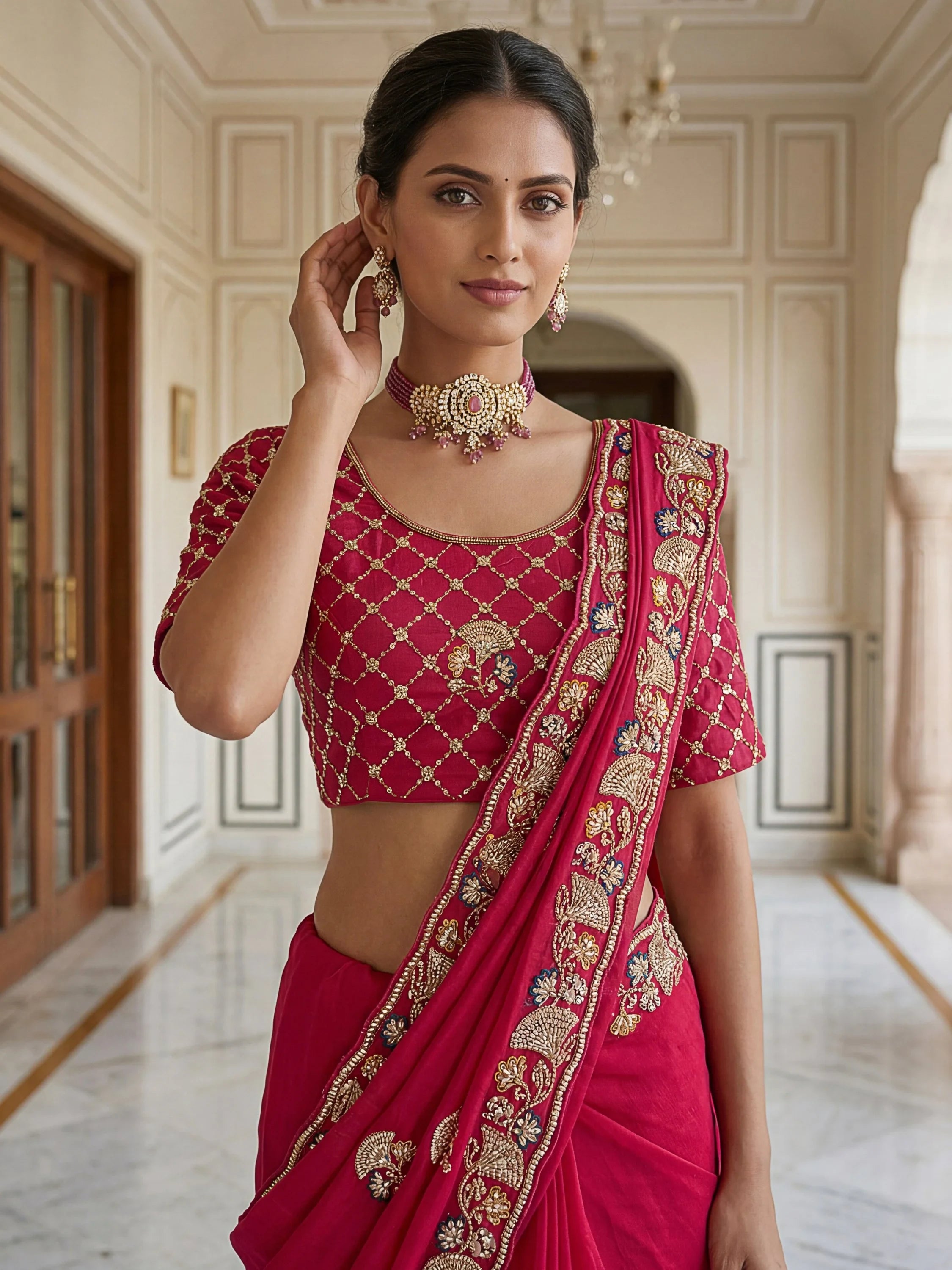 Classic Rani Pink Cutdana Work Silk Bridal Saree With Blouse