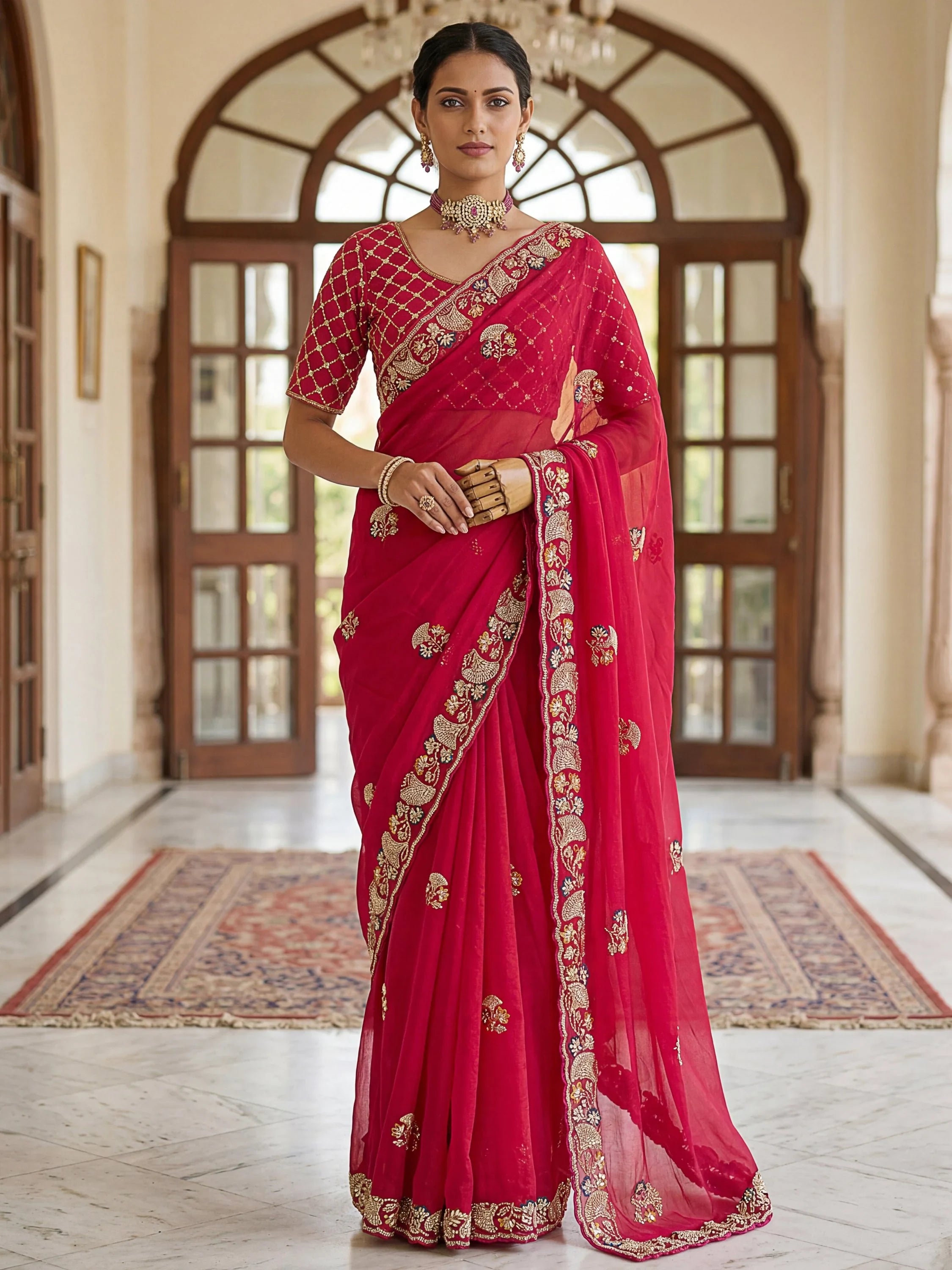 Classic Rani Pink Cutdana Work Silk Bridal Saree With Blouse