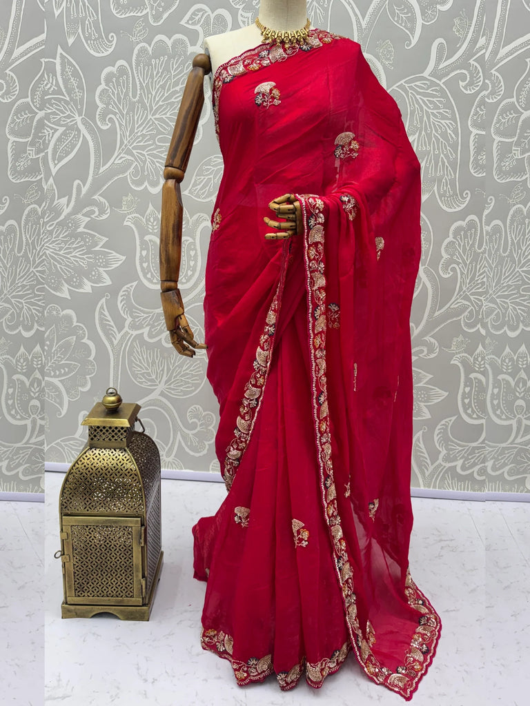Classic Rani Pink Cutdana Work Silk Bridal Saree With Blouse