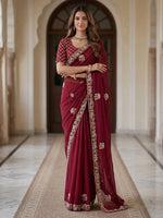 Royal Maroon Hand Work Silk Bridal Saree With Blouse