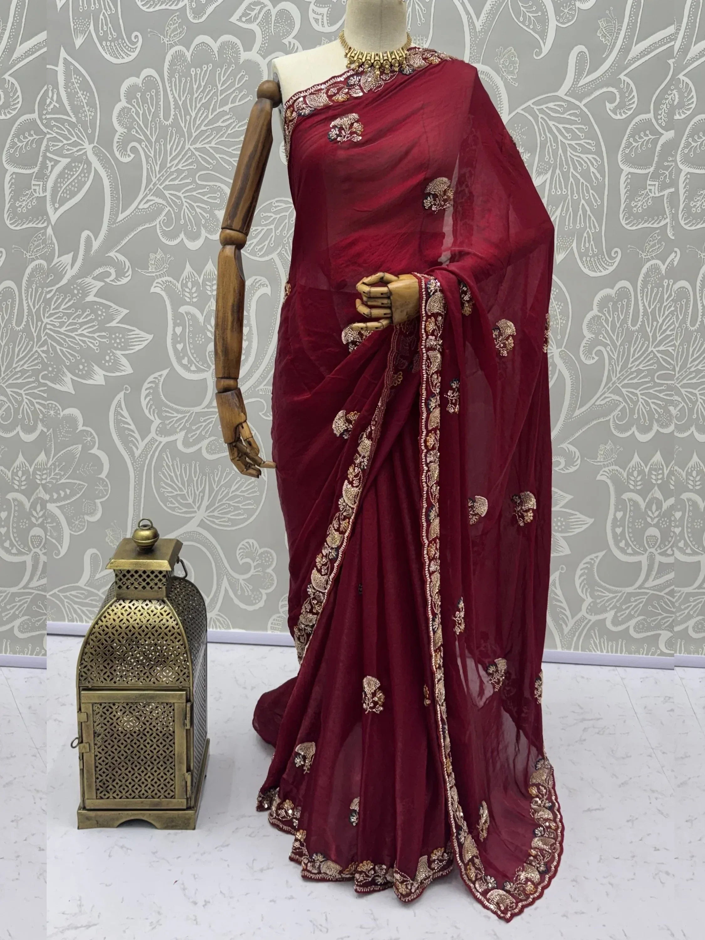 Royal Maroon Hand Work Silk Bridal Saree With Blouse
