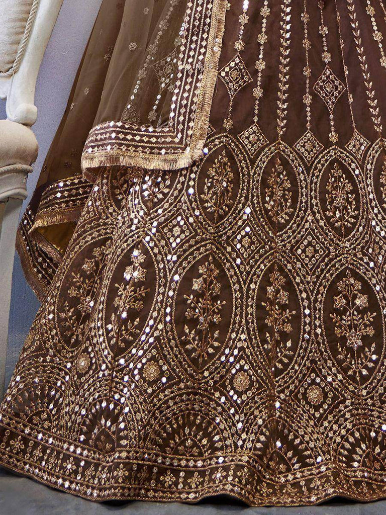 Stunning Brown Sequined Butterfly net Reception Wear Lehenga Choli