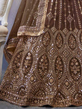 Stunning Brown Sequined Butterfly net Reception Wear Lehenga Choli