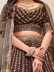 Stunning Brown Sequined Butterfly net Reception Wear Lehenga Choli