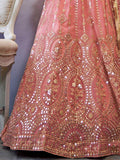 Pretty Peach Sequined Butterfly net Reception Wear Lehenga Choli