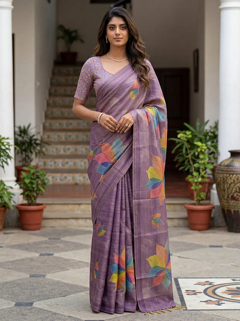 Amazing Lavender Dori Work Silk Festive Wear Saree With Blouse