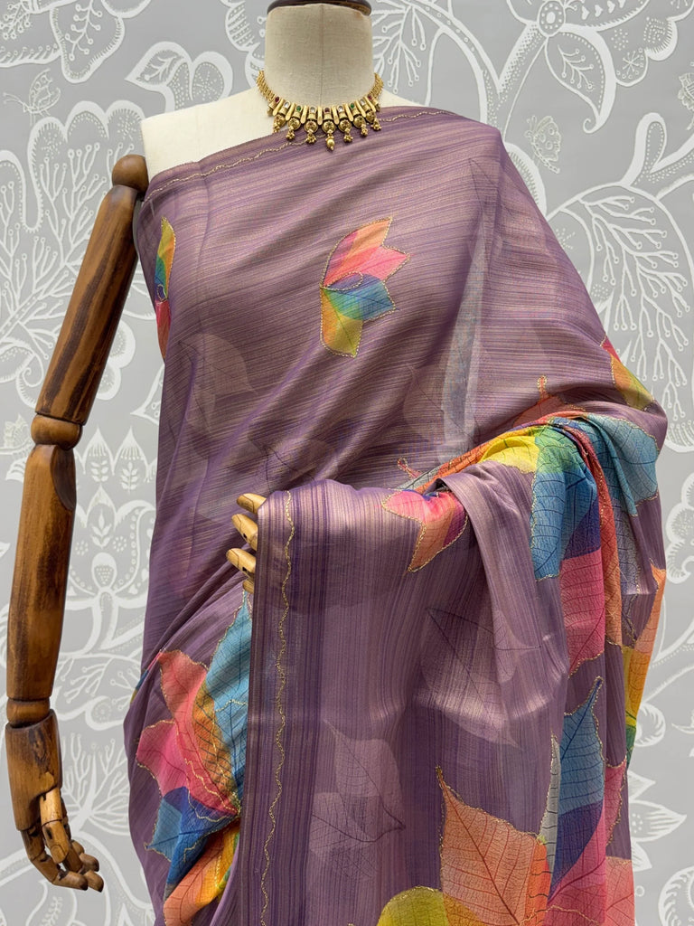 Amazing Lavender Dori Work Silk Festive Wear Saree With Blouse