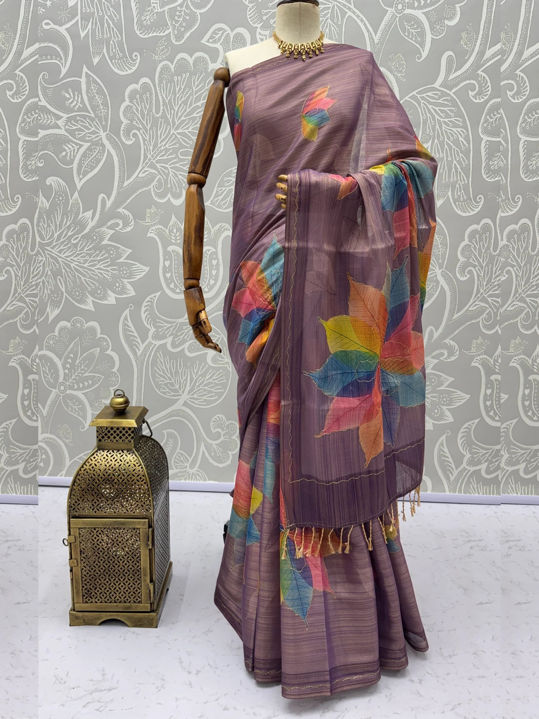 Amazing Lavender Dori Work Silk Festive Wear Saree With Blouse