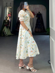 Stunning White Digital Printed Georgette Casual Wear Dresses