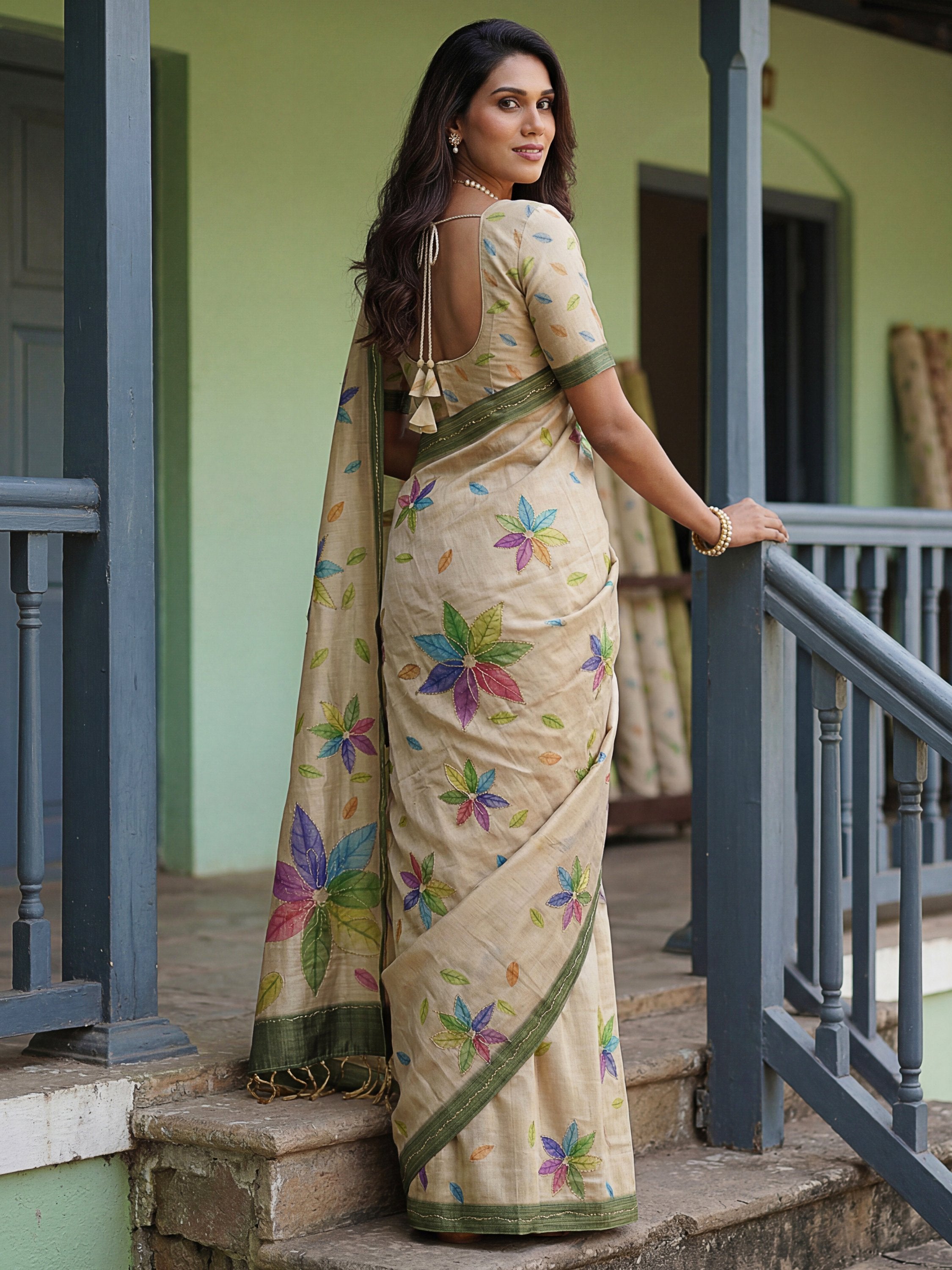 Superb Beige Embroidered Silk Function Wear Saree With Blouse