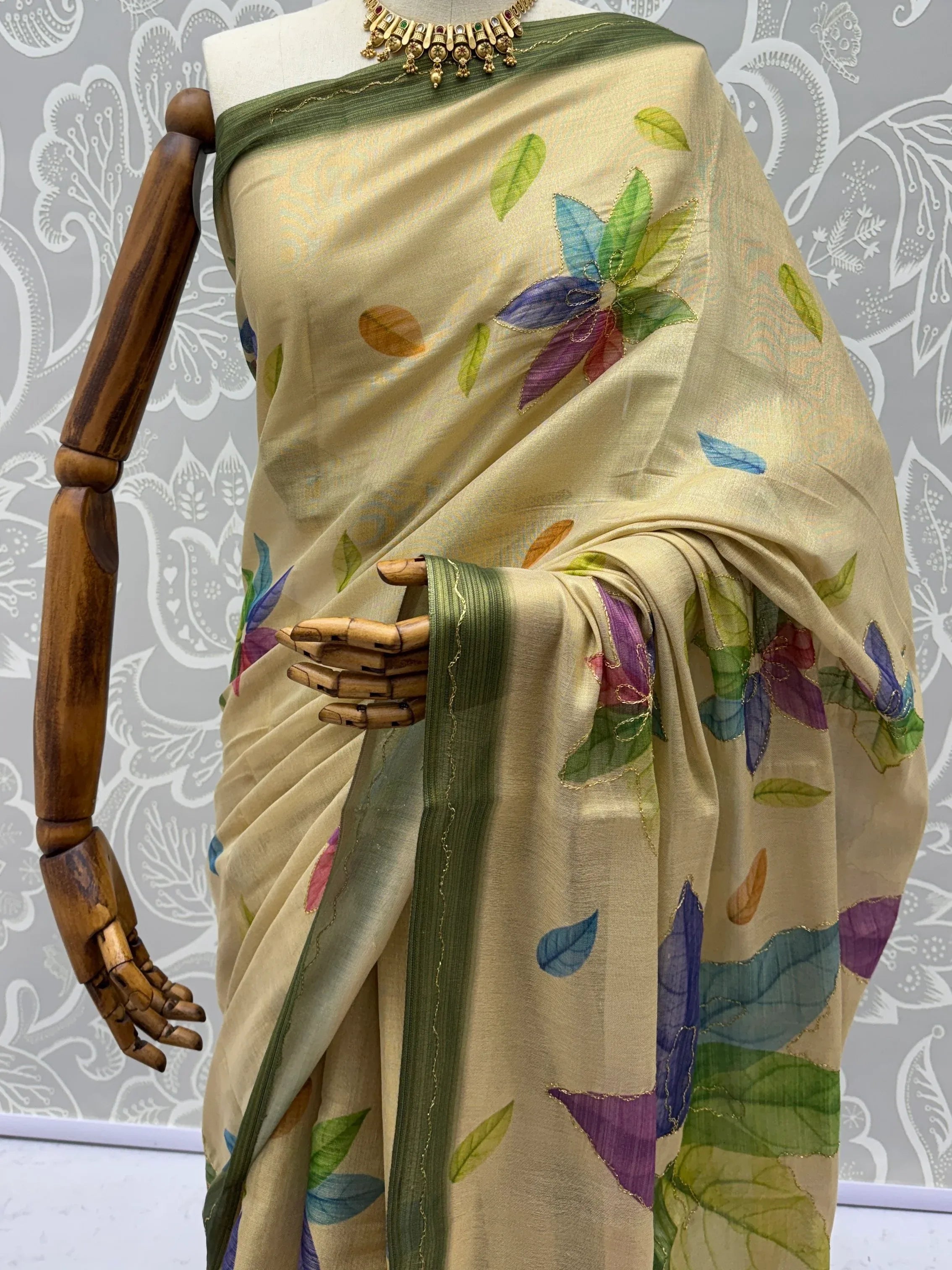 Superb Beige Embroidered Silk Function Wear Saree With Blouse