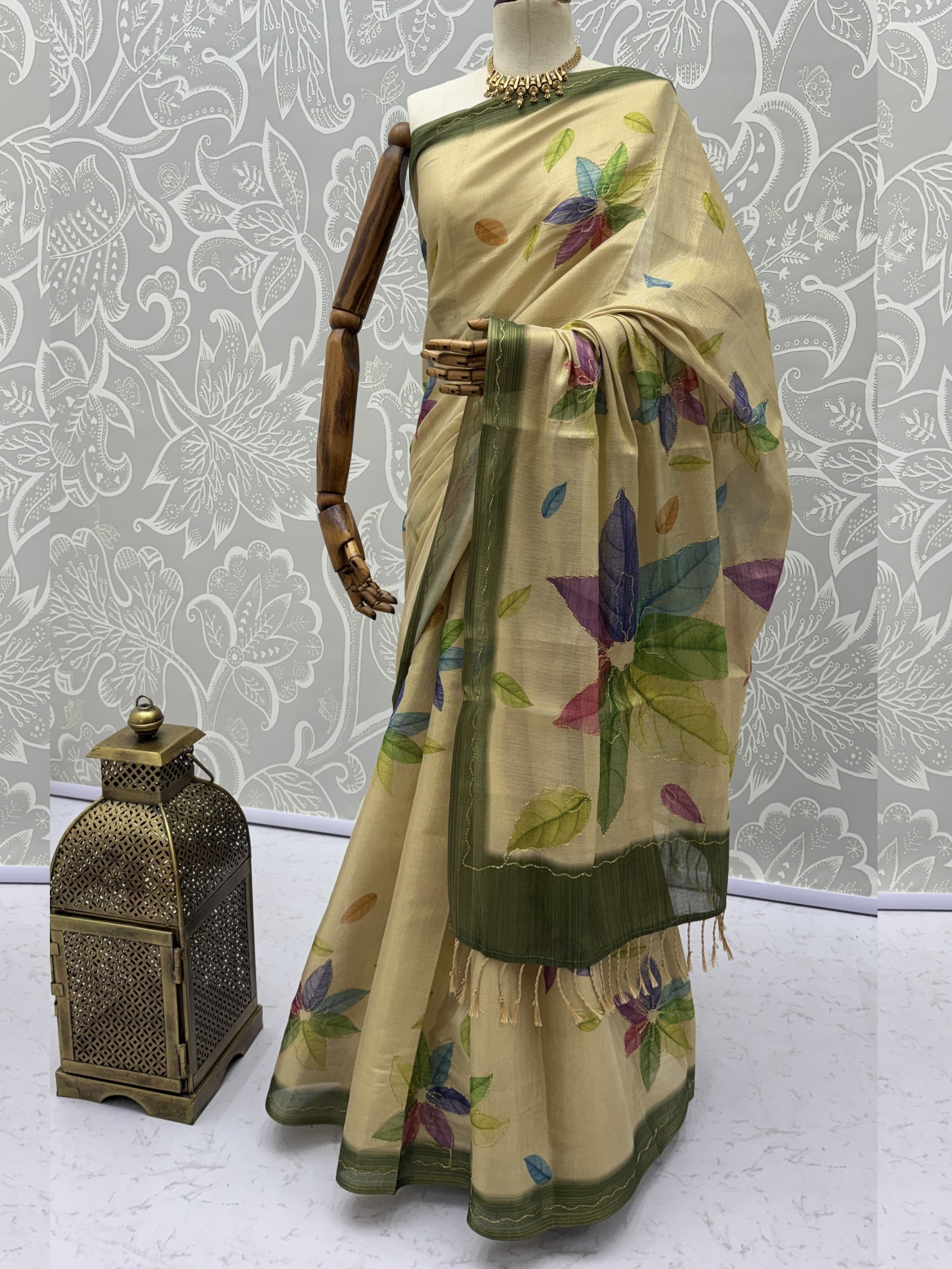 Superb Beige Embroidered Silk Function Wear Saree With Blouse