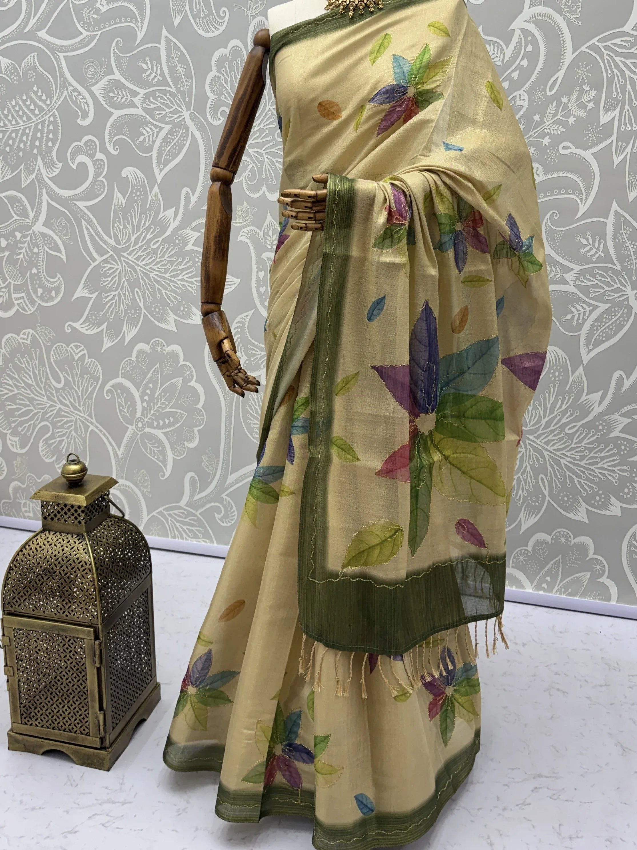 Superb Beige Embroidered Silk Function Wear Saree With Blouse