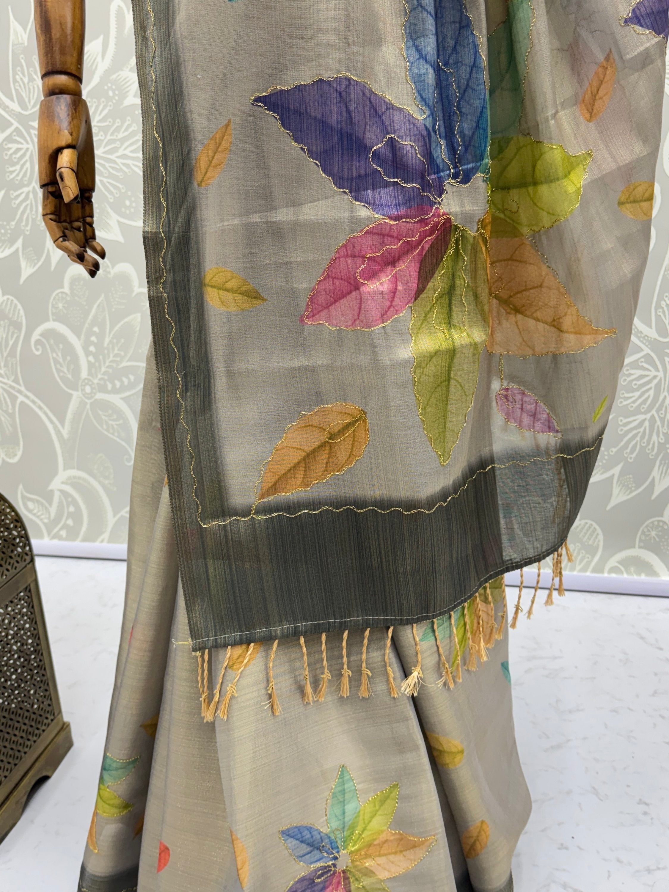 Regal Grey Printed Silk Marriage Wear Saree With Blouse