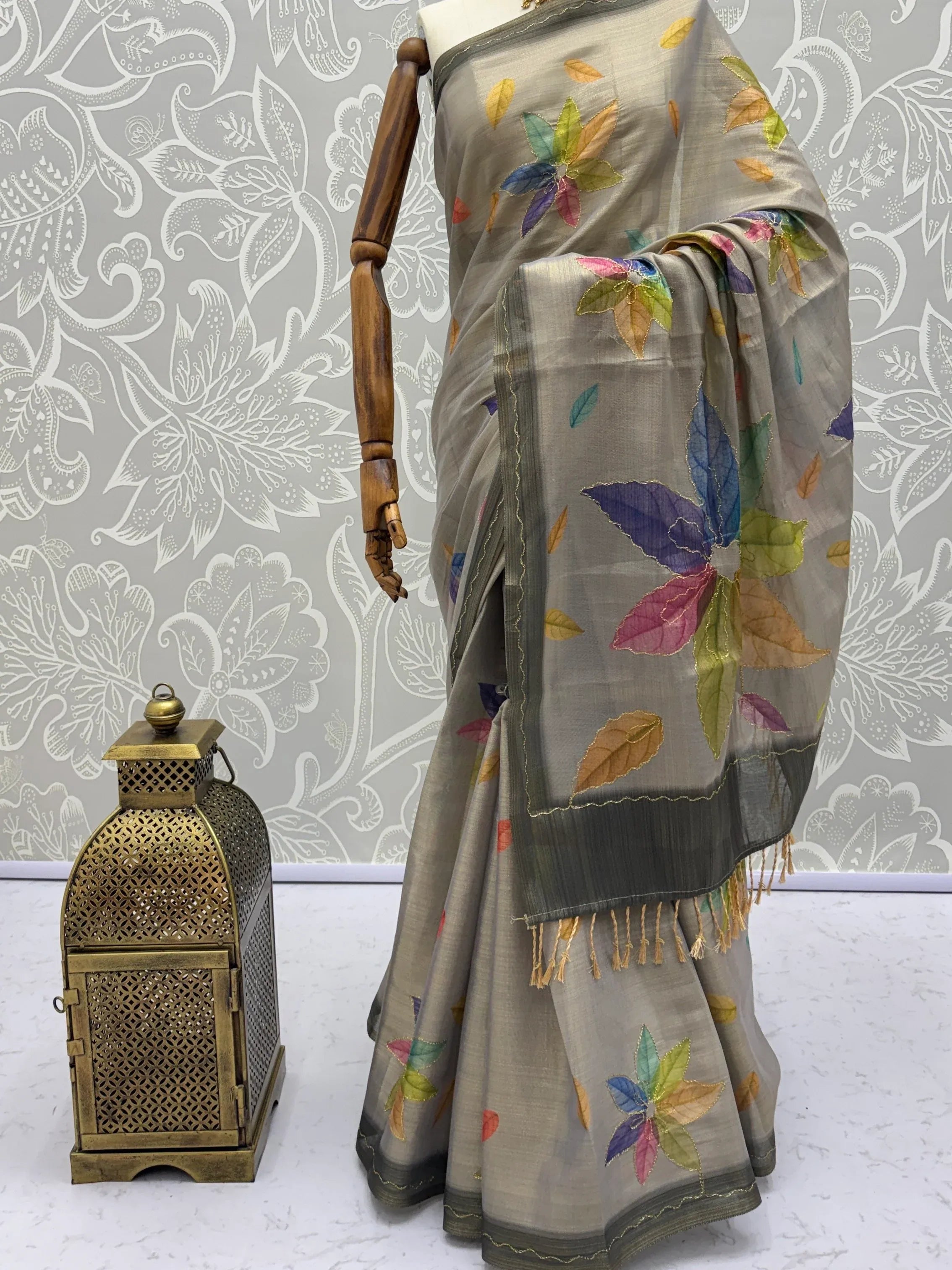 Regal Grey Printed Silk Marriage Wear Saree With Blouse