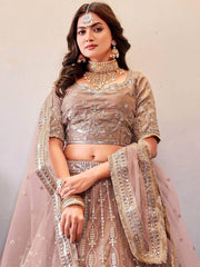 Elegant Dusty Pink Sequines Embroidery Net Party Lehenga Choli