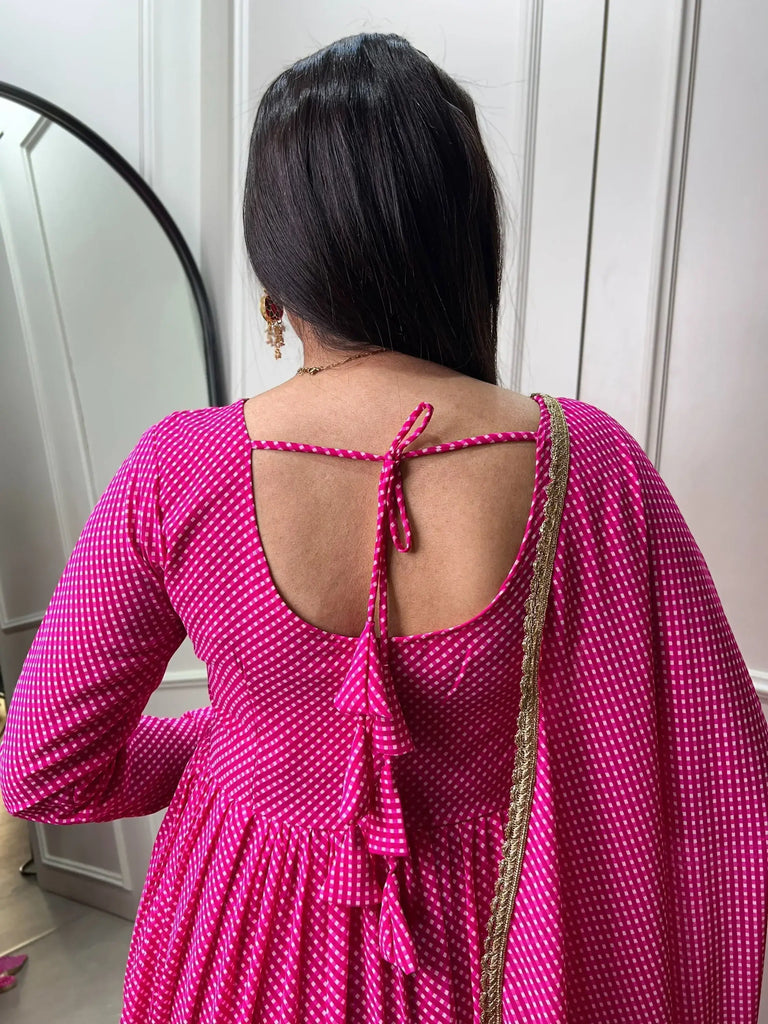 Awesome Pink Printed Georgette Event Wear Gown With Dupatta