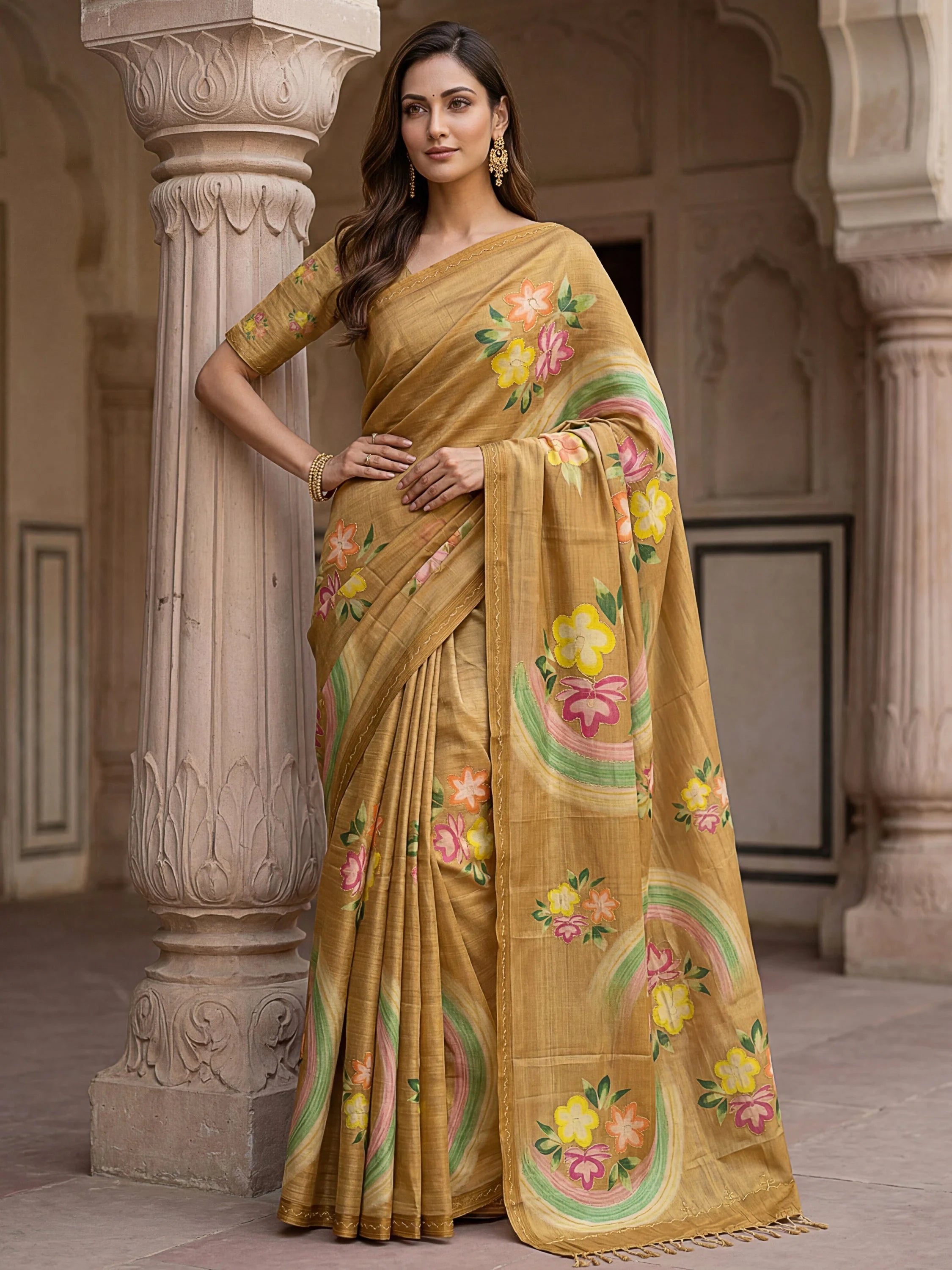 Magnetic Golden Dori Embroidery Silk Wedding Wear Saree With Blouse
