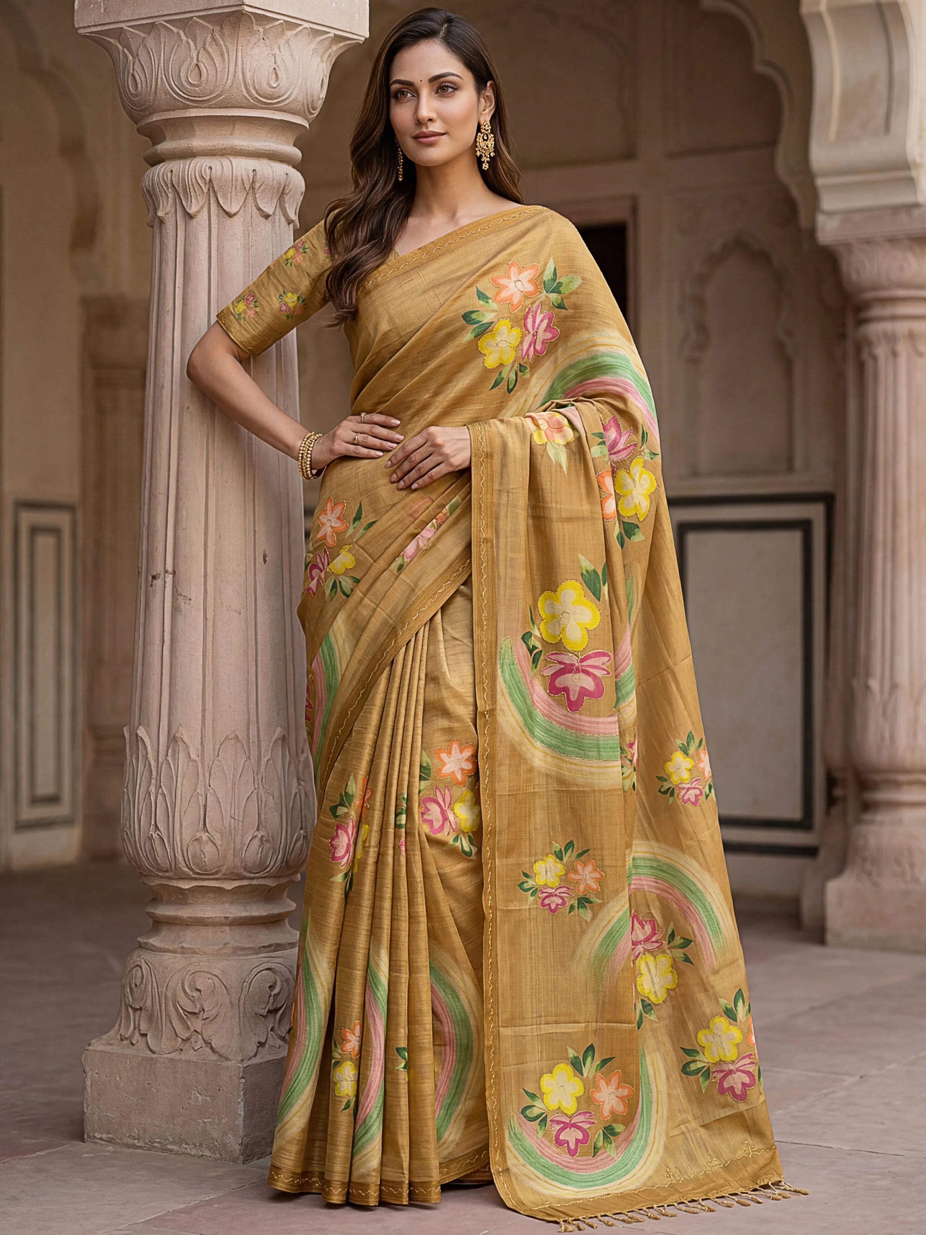 Magnetic Golden Dori Embroidery Silk Wedding Wear Saree With Blouse
