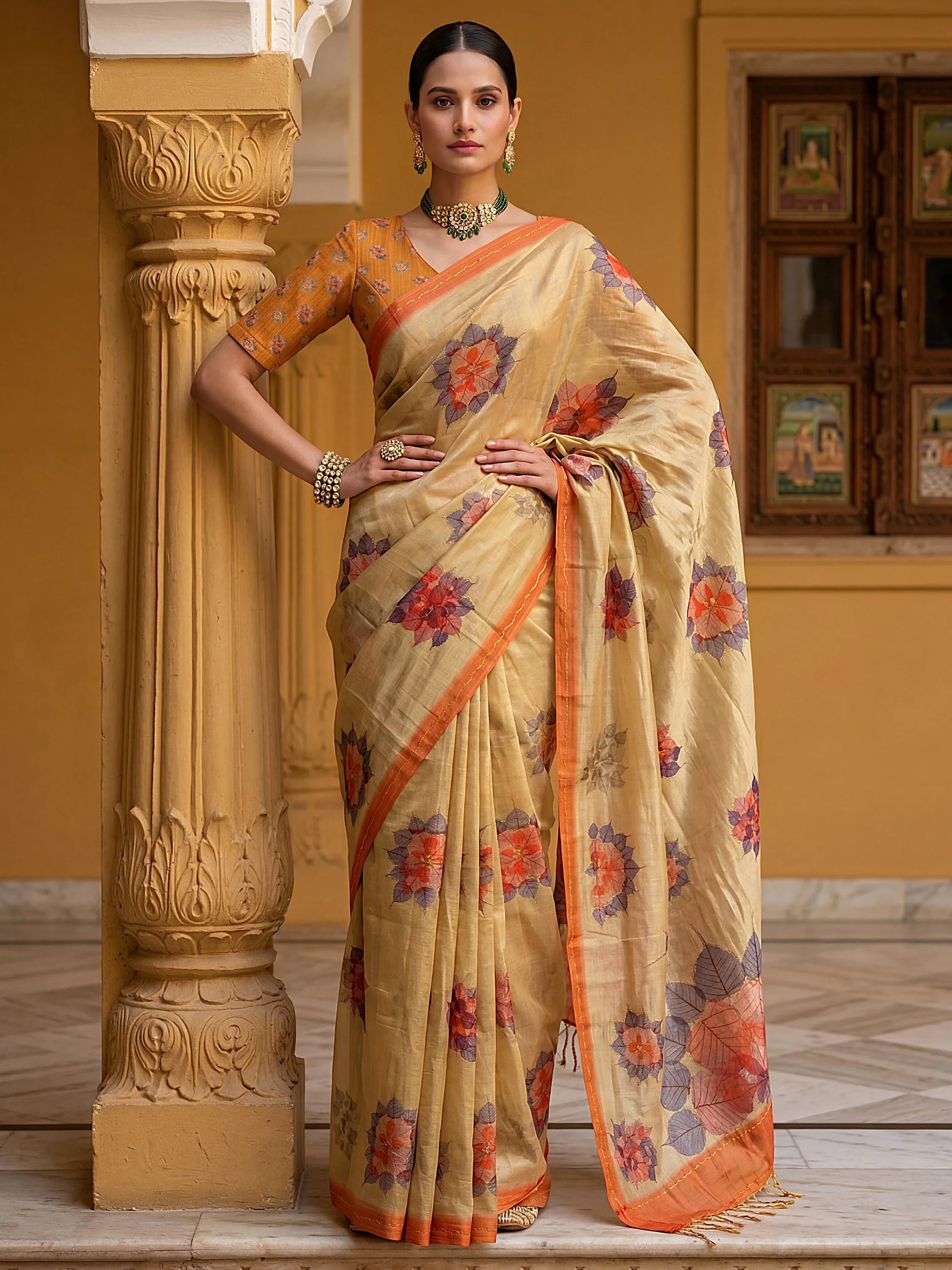 Fabulous Beige Dori Work Silk Function Wear Saree With Blouse