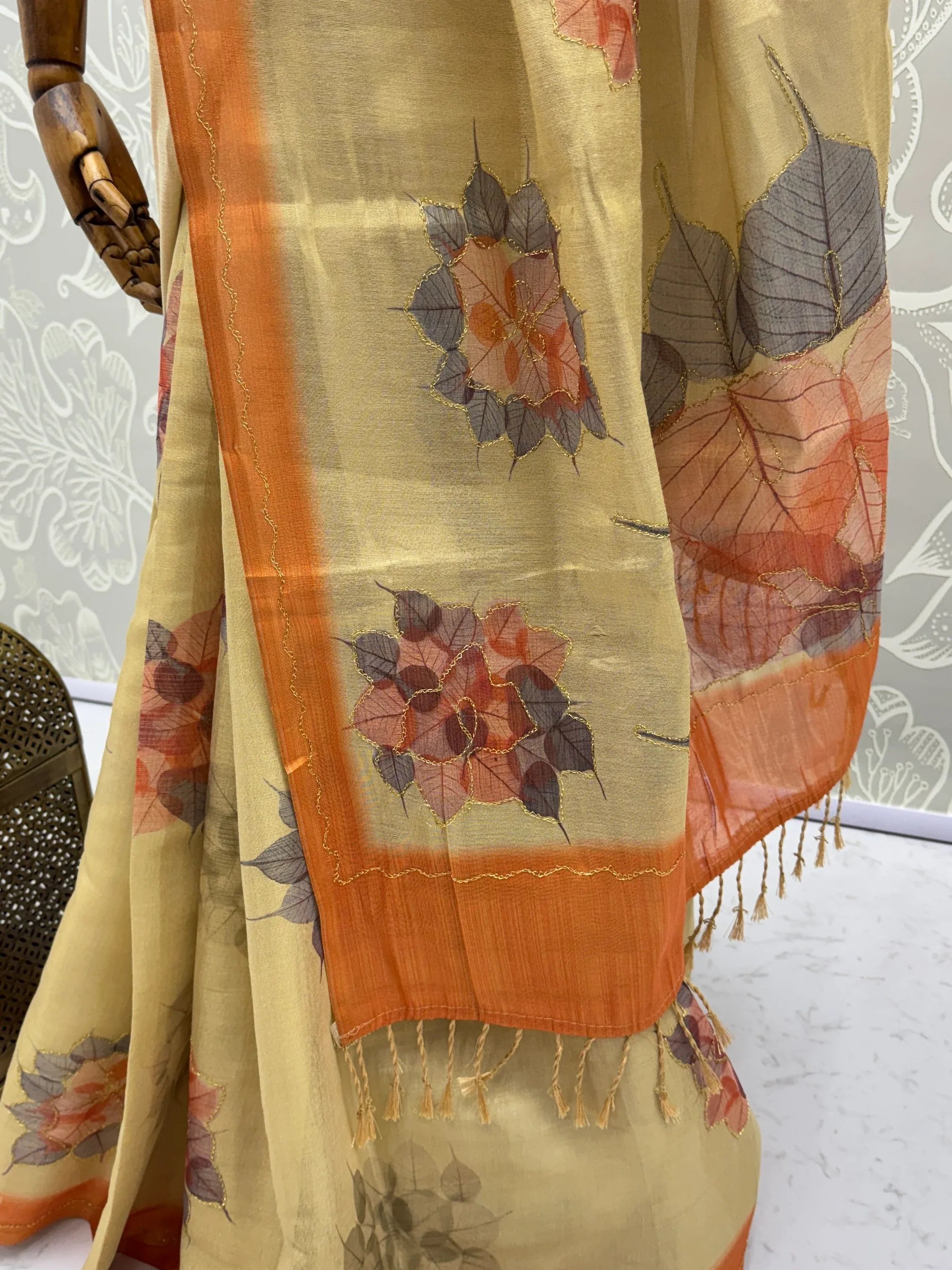 Fabulous Beige Dori Work Silk Function Wear Saree With Blouse