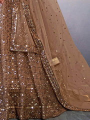 Sassy Light-Brown Sequines Embroidery Net Cocktail party Lehenga Choli