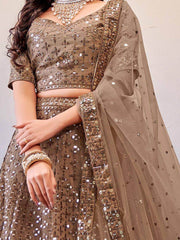 Sassy Light-Brown Sequines Embroidery Net Cocktail party Lehenga Choli