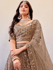 Sassy Light-Brown Sequines Embroidery Net Cocktail party Lehenga Choli