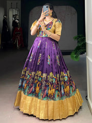 Outstanding Purple Pichwai Printed Silk Festival Wear Gown