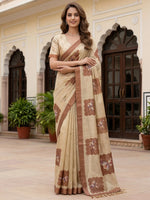 Impressive Beige Flower Printed Silk Bridesmaid Saree With Blouse