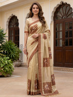 Impressive Beige Flower Printed Silk Bridesmaid Saree With Blouse