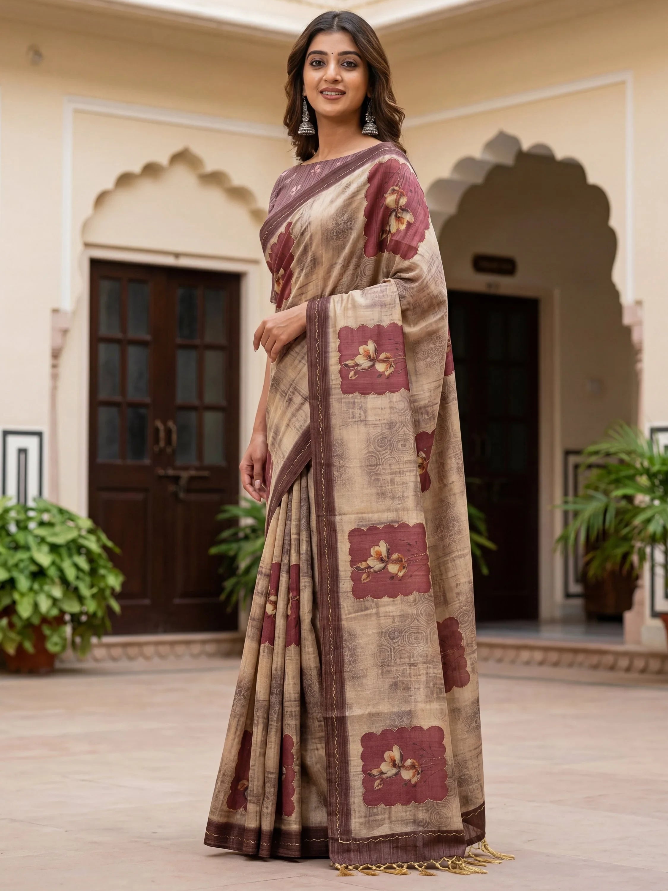 Incredible Light Brown Dori Work Silk Festive Wear Saree With Blouse