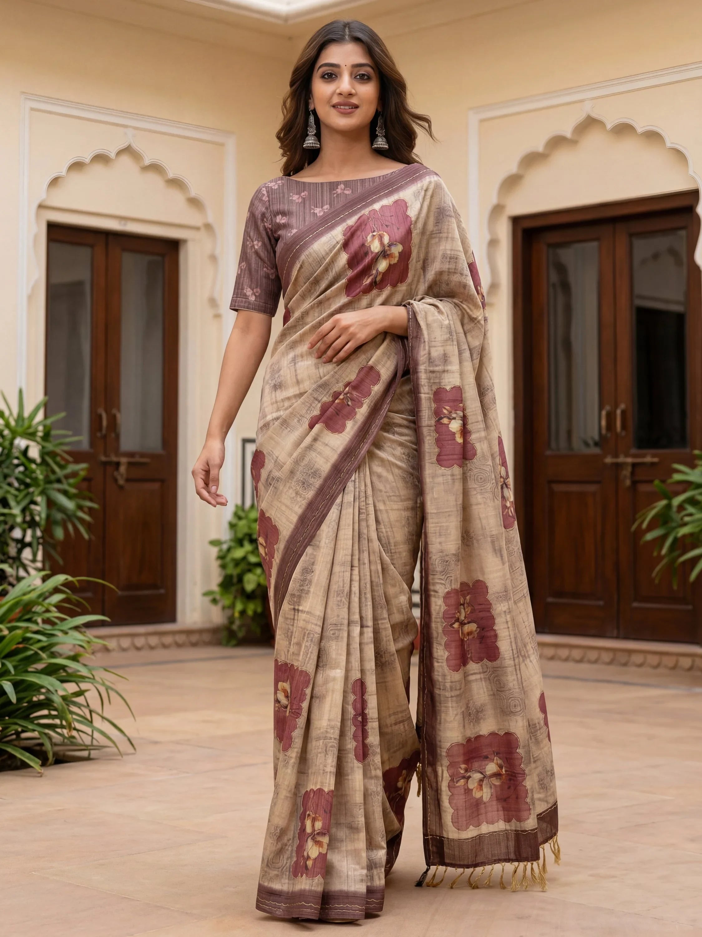 Incredible Light Brown Dori Work Silk Festive Wear Saree With Blouse
