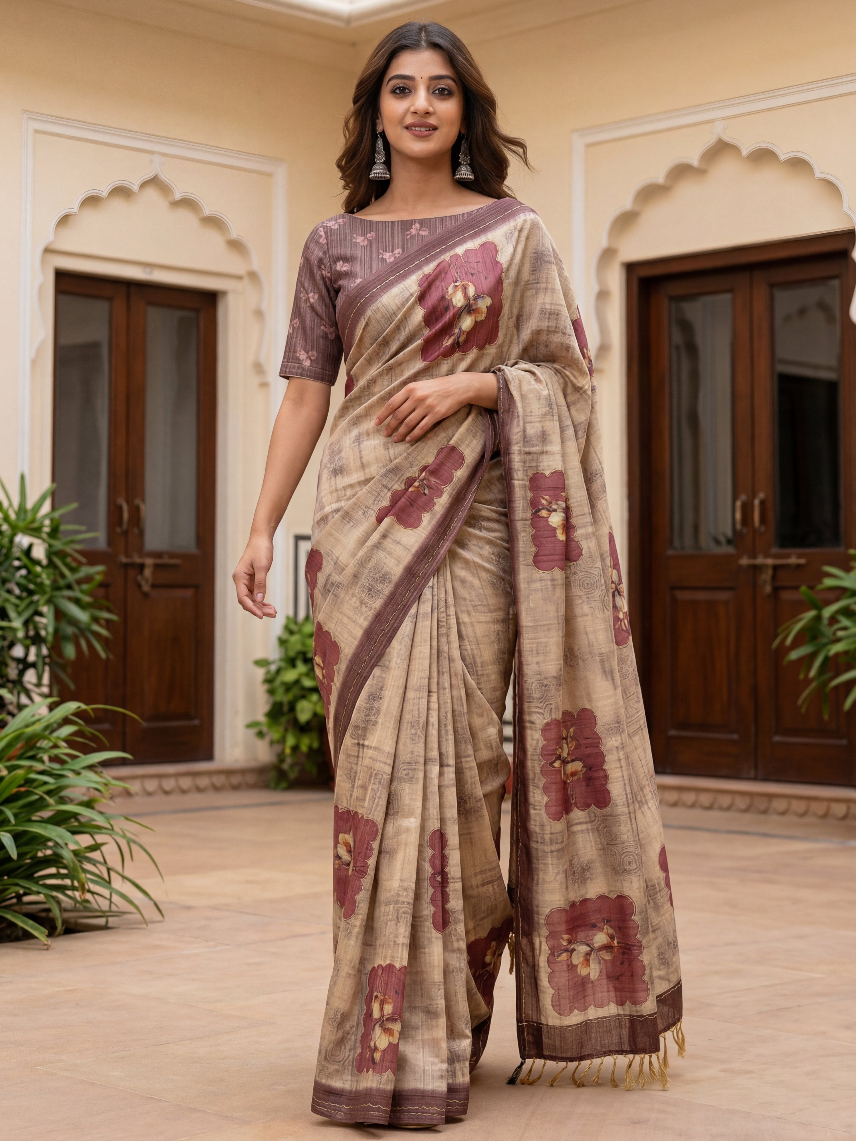 Incredible Light Brown Dori Work Silk Festive Wear Saree With Blouse