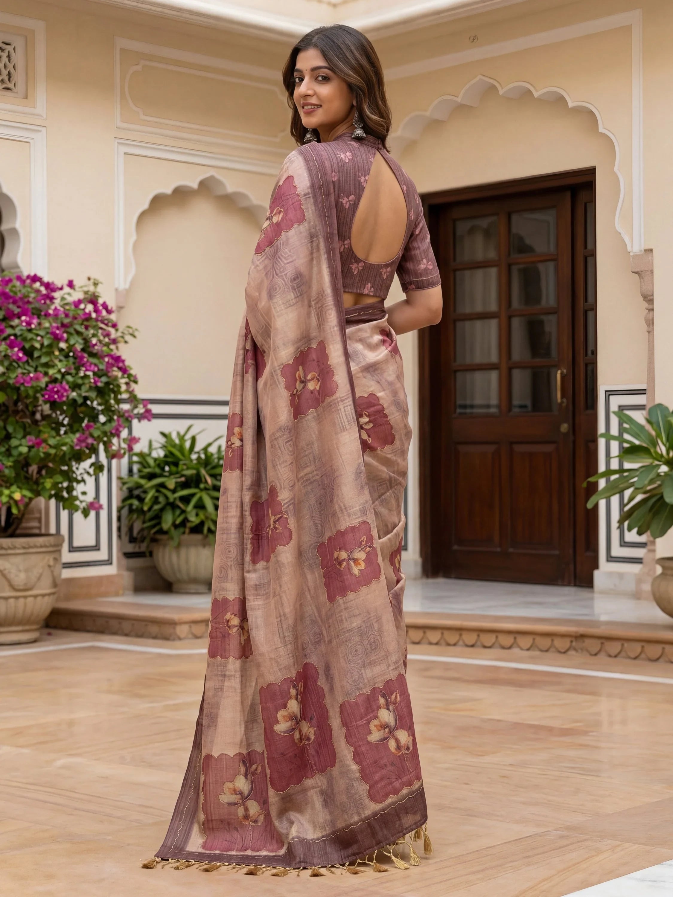 Incredible Light Brown Dori Work Silk Festive Wear Saree With Blouse