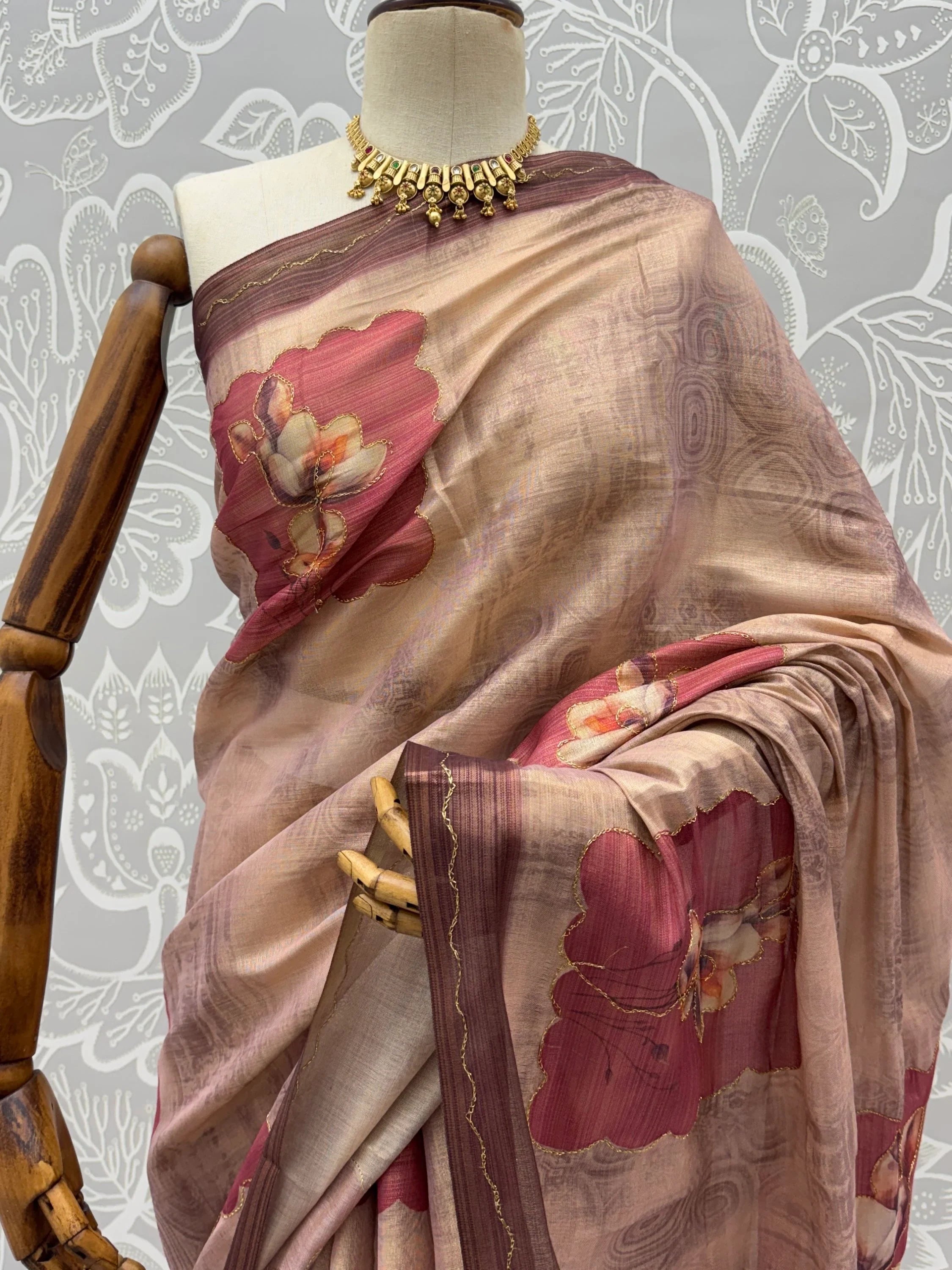 Incredible Light Brown Dori Work Silk Festive Wear Saree With Blouse