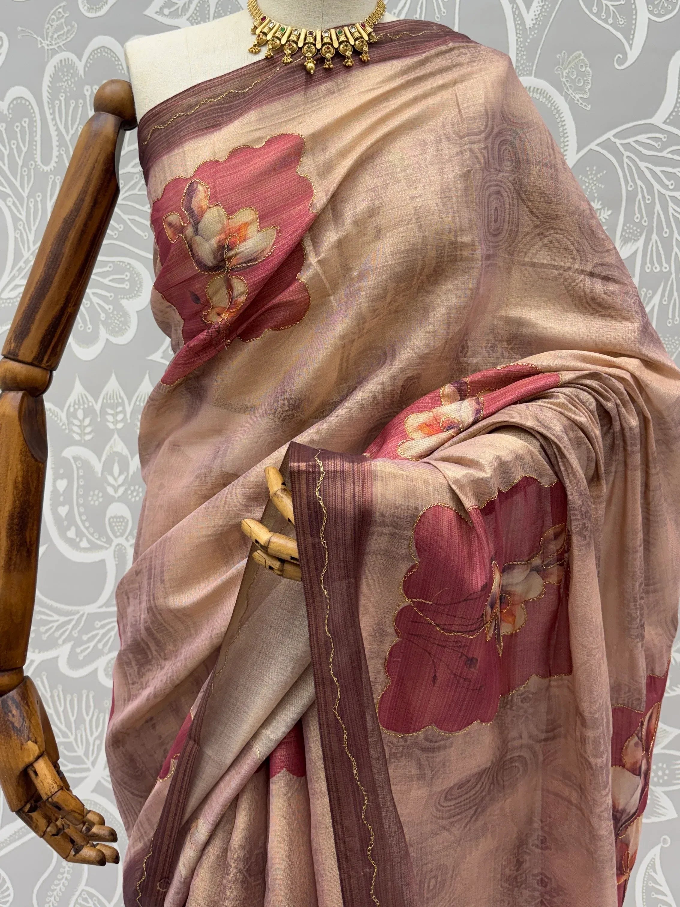 Incredible Light Brown Dori Work Silk Festive Wear Saree With Blouse
