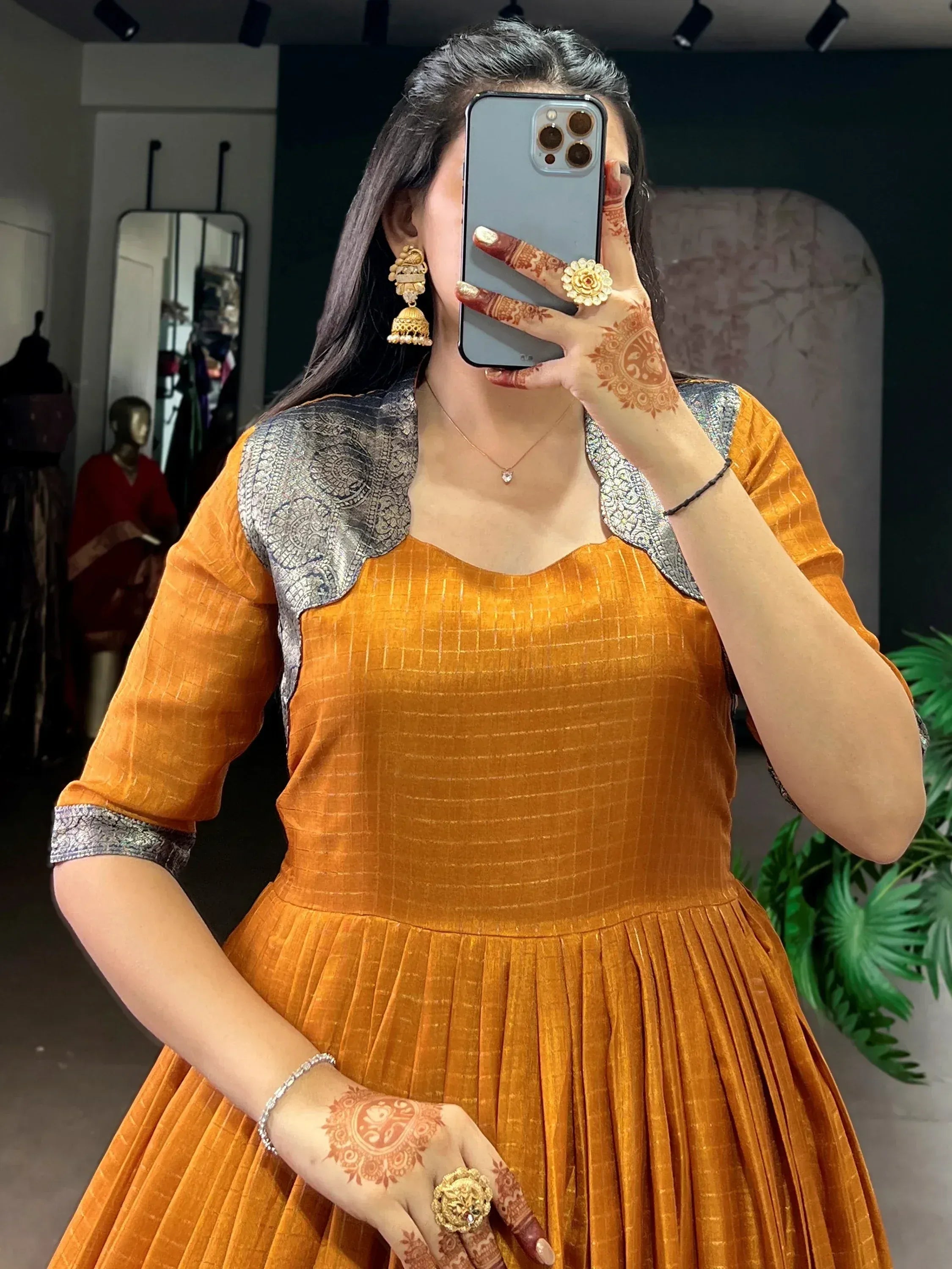 Incredible Mustard Yellow Zari Weaving Silk Function Wear Gown